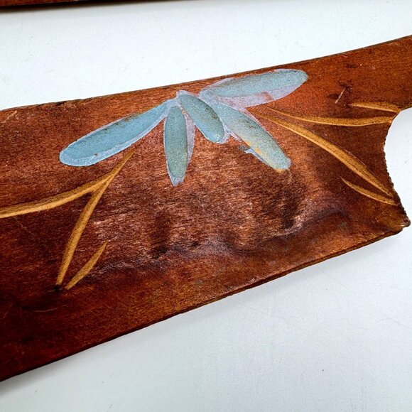 Vtg Hand-Painted Silent Butler Crumb Catcher Scraper Japan Floral Design Wood - Picture 7 of 10